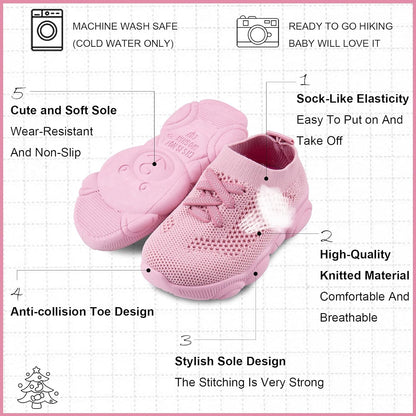 Baby First Walking Shoes 1-4 Years Kid Shoes Trainers Toddler Slip on Infant Waves Shoes Boys Girls Cotton Mesh Breathable Sneakers Outdoor